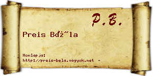 Preis Béla névjegykártya